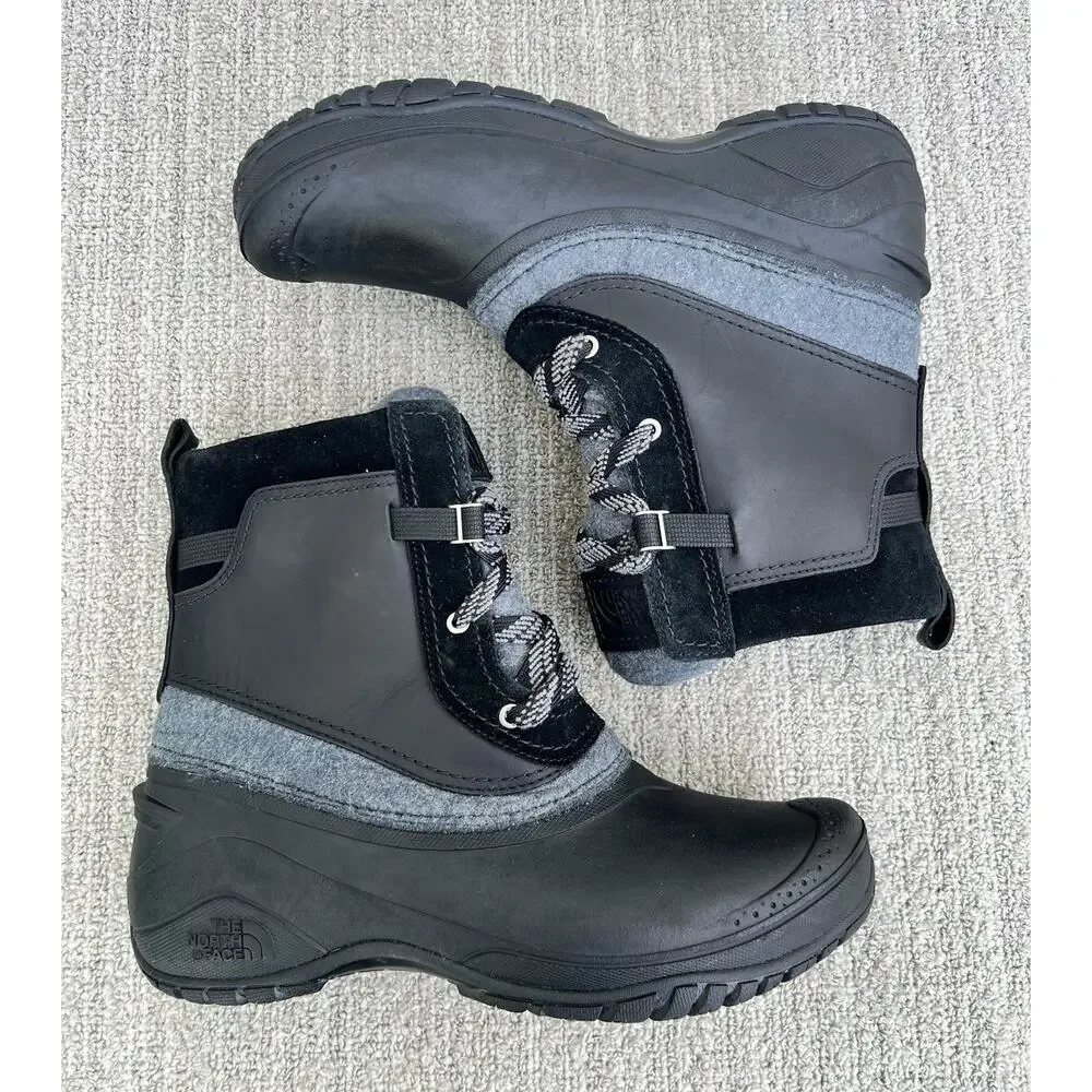 The North Face Shellista III Shorty Black Leather Boots Women's Size 8.5 US NEW